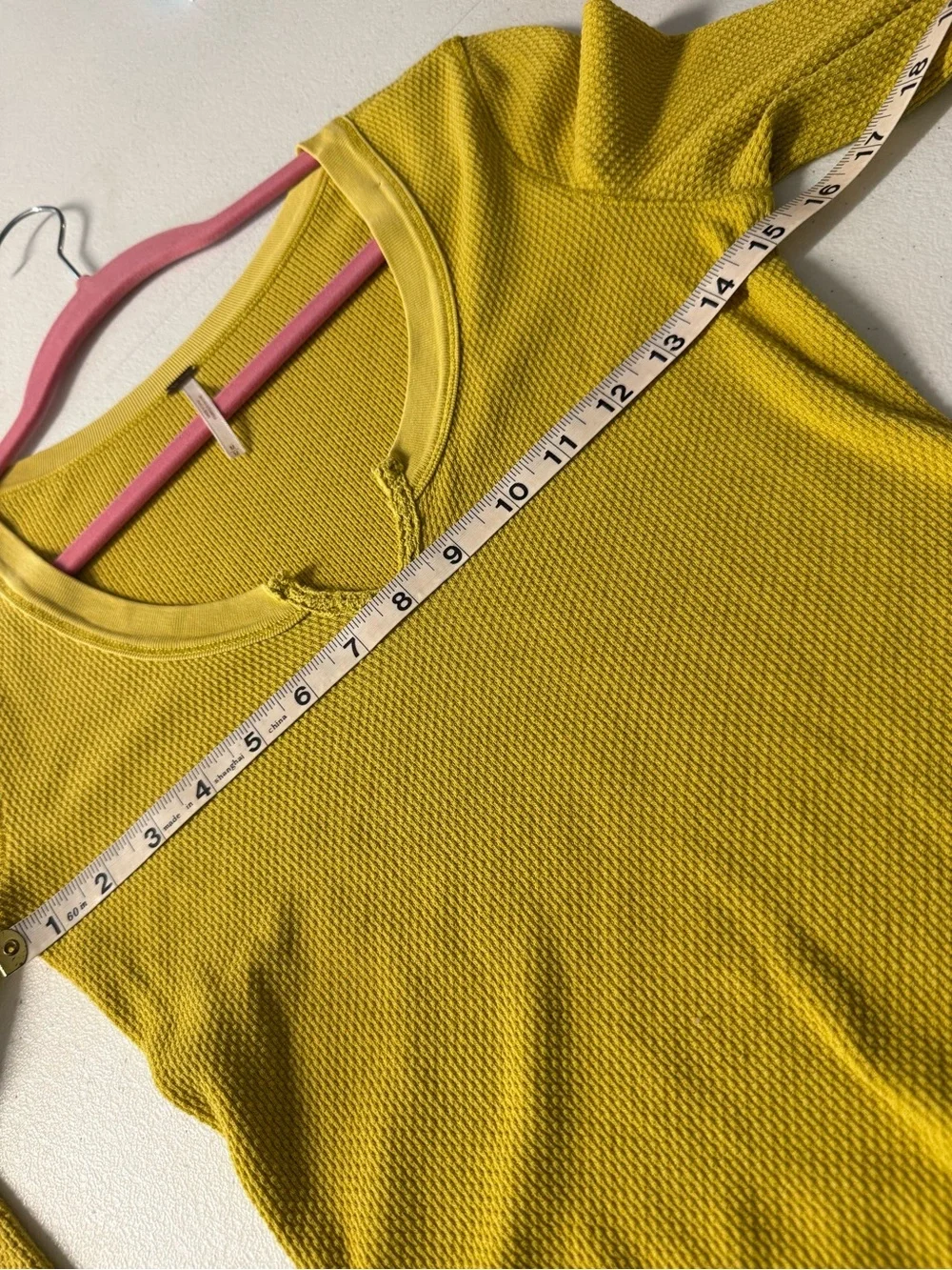 BOHO Chic Free People Mustard Thermal Kombucha Long Sleeve Tee Embroider Sleeve
